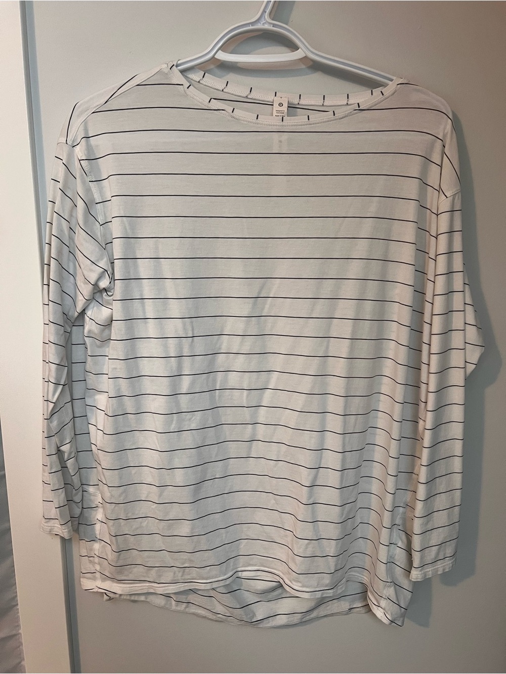 lululemon athletica White Long Sleeve Tee with Thin Black Stripes